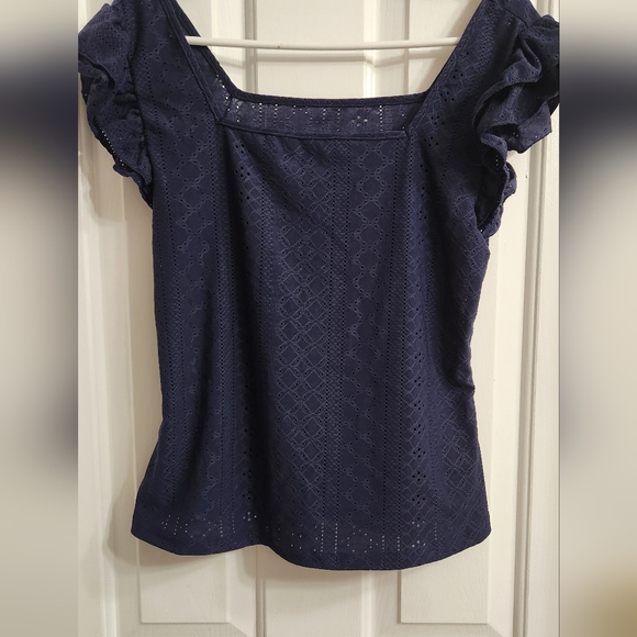 Chic Navy Eyelet Blouse for Women - Picture 1 of 6